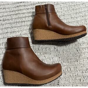Birkenstock Ebba Papillio Wedge Boots Cork Leather Womens 39 US 8 Narrow Cognac